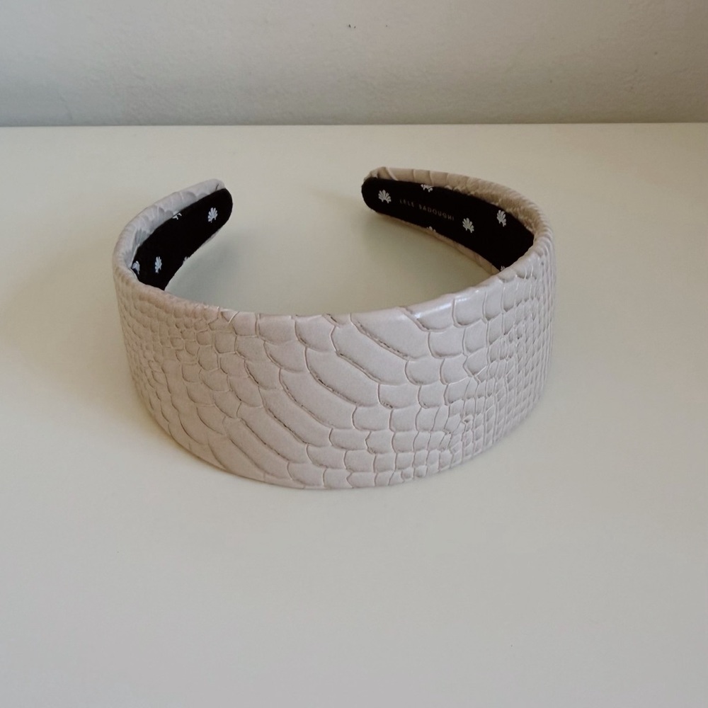 Lele Sadoughi Ivory Croc-Embossed Wide Headband